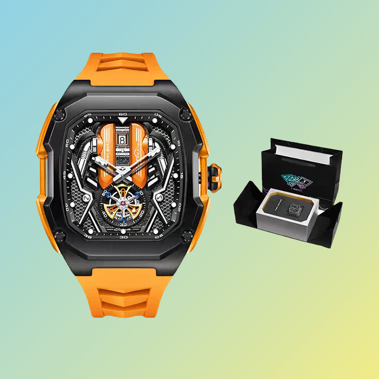Automatik Herren-Uhr – Motorsport-Design mit Silikonarmband & Geschenkbox Herrenarmbanduhren