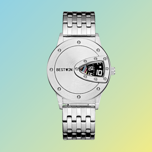 BESTWIN Herren-Uhr – Silberne Designuhr mit mechanischem Sichtfenster Herrenarmbanduhren