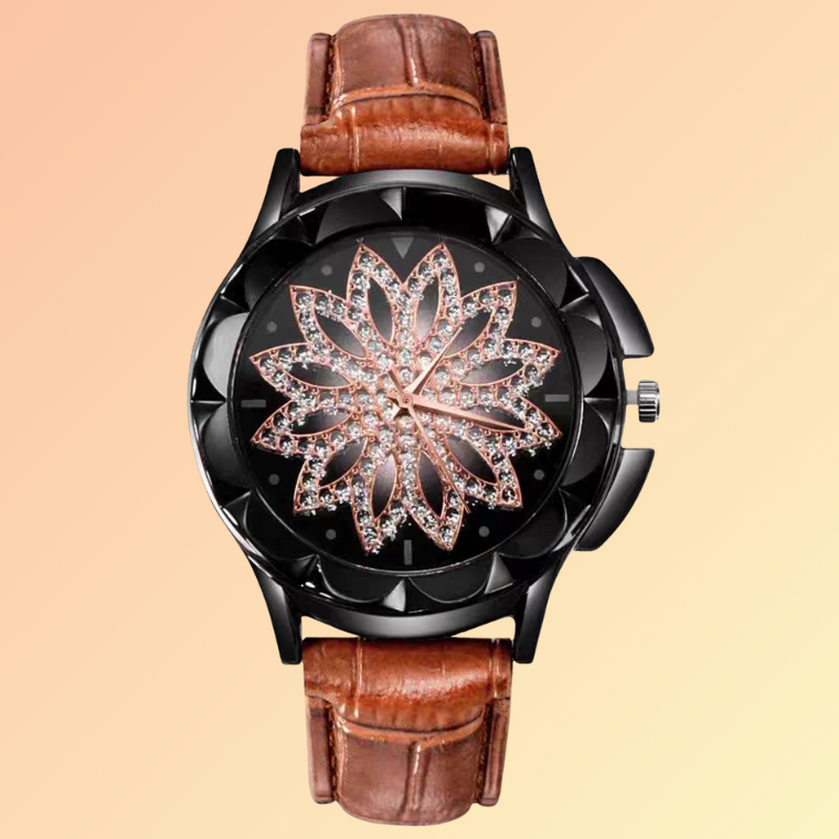 Damen-Strassuhr mit Blumenmuster – Elegantes Design in Weiß & Roségold Damenuhren