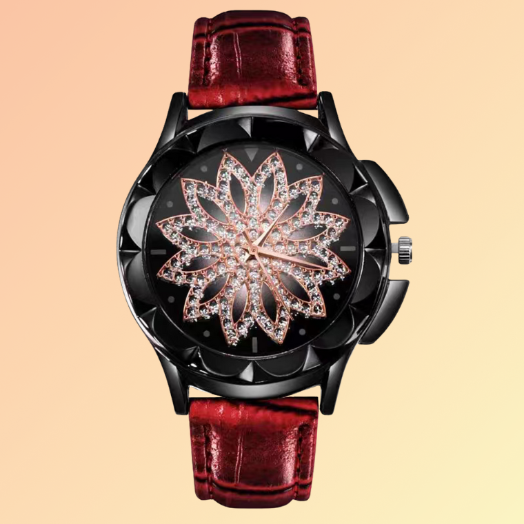 Damen-Strassuhr mit Blumenmuster – Elegantes Design in Weiß & Roségold Damenuhren
