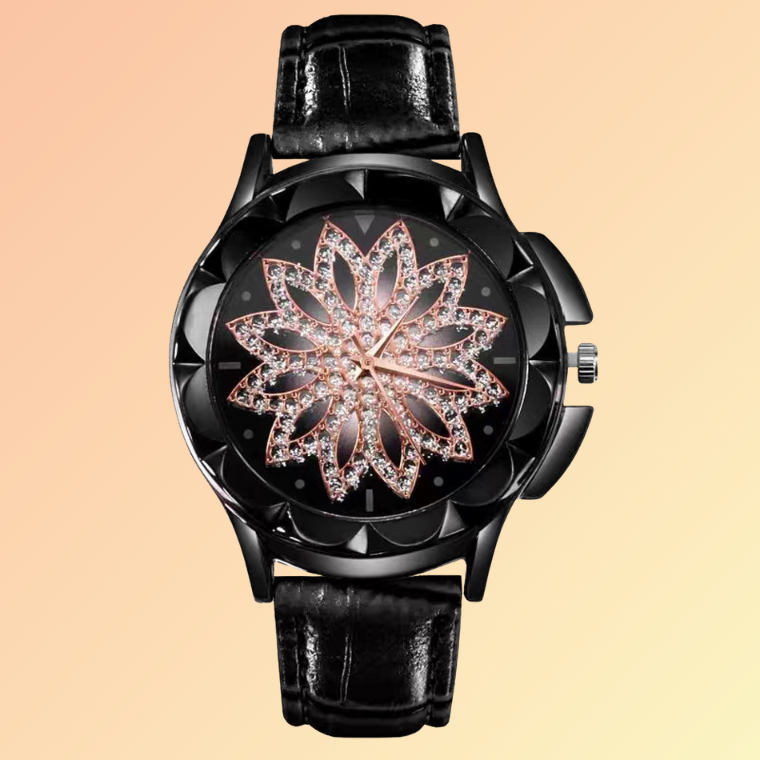 Damen-Strassuhr mit Blumenmuster – Elegantes Design in Weiß & Roségold Damenuhren