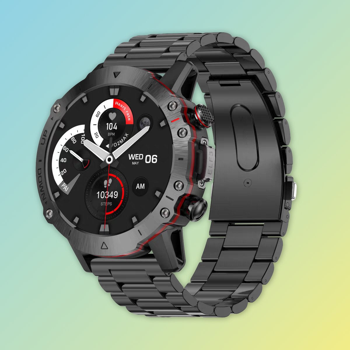 LEMFO ELF3 Smartwatch mit Edelstahlarmband – Fitnessuhr mit Pulsmesser, Schlafüberwachung & IP68 Herrenarmbanduhren