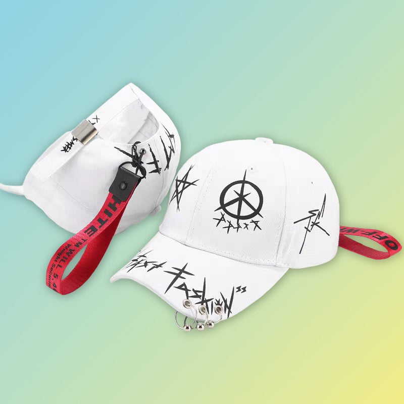 Streetstyle Baseball Cap mit Ringen & Graffiti-Print – Urban Look Unisex Damecaps, Herrencaps