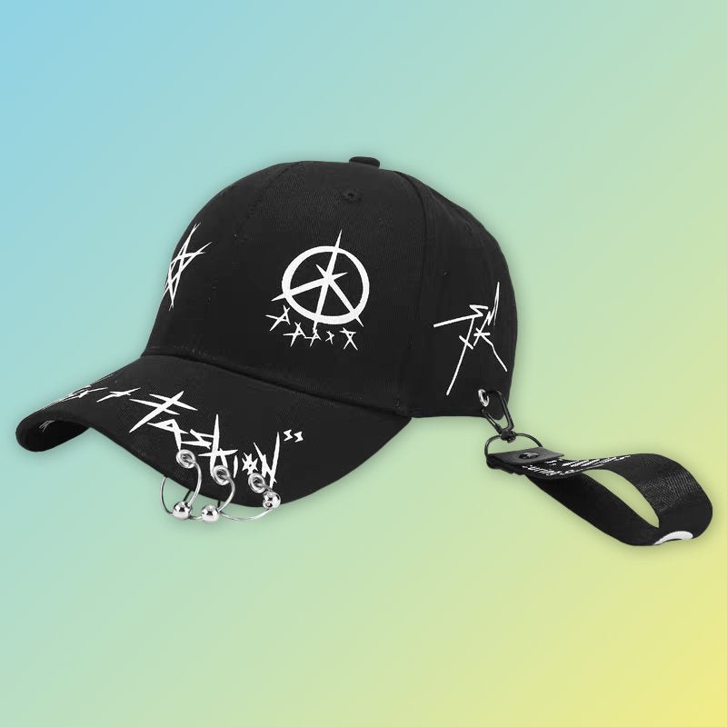 Streetstyle Baseball Cap mit Ringen & Graffiti-Print – Urban Look Unisex Damecaps, Herrencaps