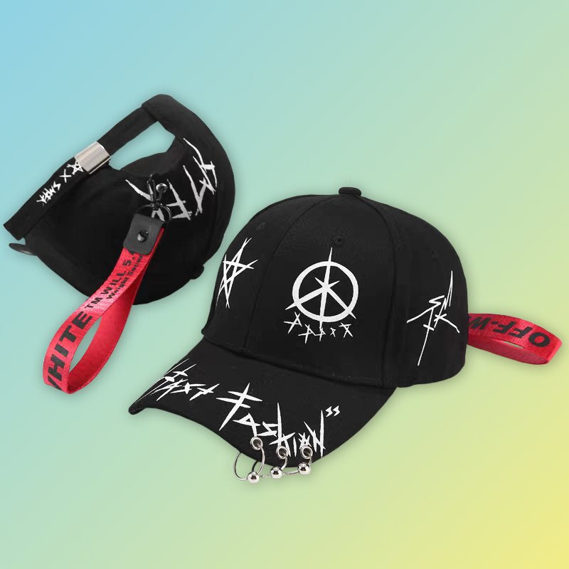 Streetstyle Baseball Cap mit Ringen & Graffiti-Print – Urban Look Unisex Damecaps, Herrencaps