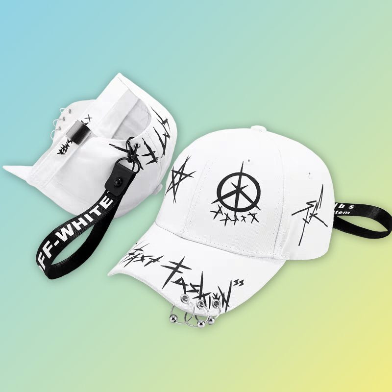 Streetstyle Baseball Cap mit Ringen & Graffiti-Print – Urban Look Unisex Damecaps, Herrencaps
