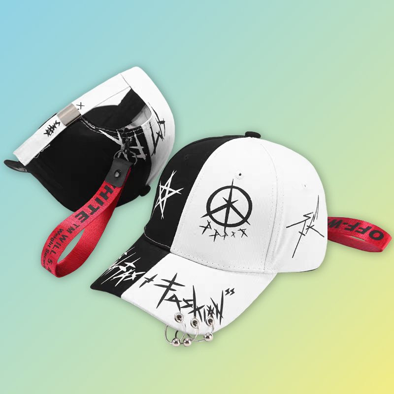 Streetstyle Baseball Cap mit Ringen & Graffiti-Print – Urban Look Unisex Damecaps, Herrencaps