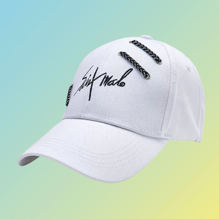 Streetstyle Cap mit Piercingringen & Kordel – Schwarz Weiß Unisex Baseball Cap Damecaps, Herrencaps