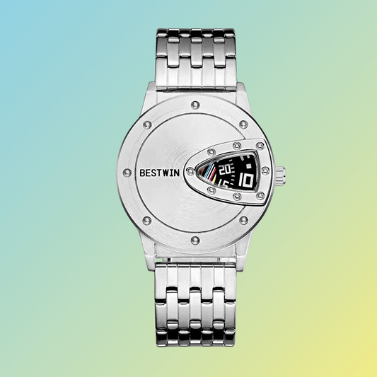 BESTWIN Herren-Uhr – Silberne Designuhr mit mechanischem Sichtfenster Herrenarmbanduhren