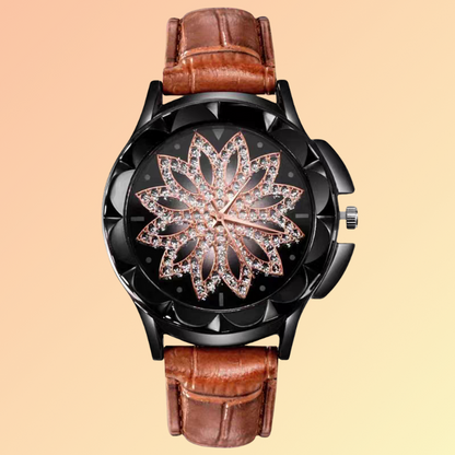 Damen-Strassuhr mit Blumenmuster – Elegantes Design in Weiß & Roségold Damenuhren