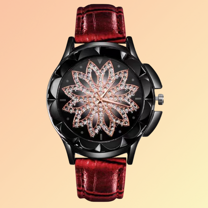 Damen-Strassuhr mit Blumenmuster – Elegantes Design in Weiß & Roségold Damenuhren