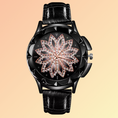 Damen-Strassuhr mit Blumenmuster – Elegantes Design in Weiß & Roségold Damenuhren