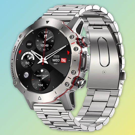 LEMFO ELF3 Smartwatch mit Edelstahlarmband – Fitnessuhr mit Pulsmesser, Schlafüberwachung & IP68 Herrenarmbanduhren