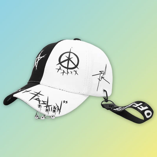 Streetstyle Baseball Cap mit Ringen & Graffiti-Print – Urban Look Unisex Damecaps, Herrencaps