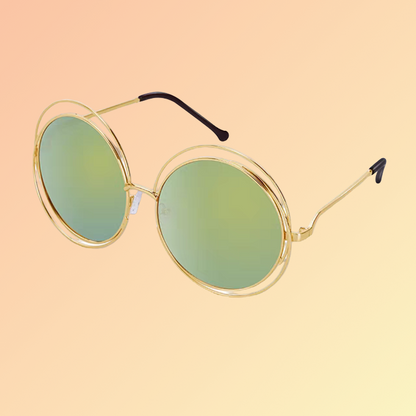 Vintage Runde Damen-Sonnenbrille – Goldrahmen & Verspiegelung Sonnenbrillen